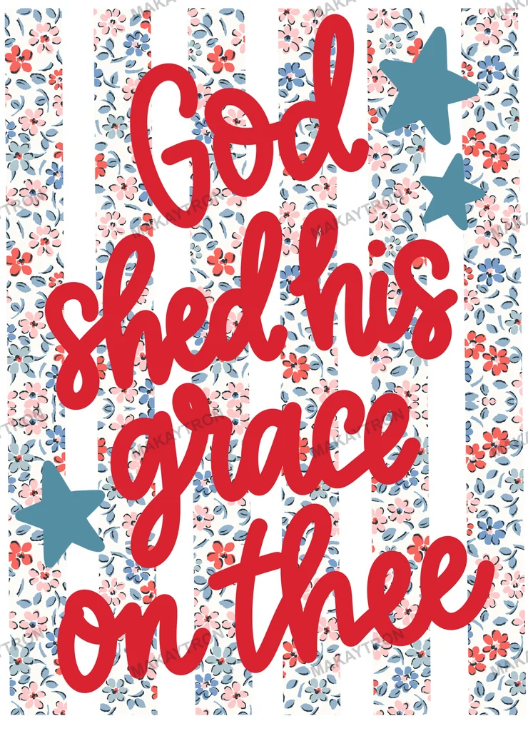 Patriotic Christian Hand Lettered Design with Floral Stripes text graphic for t shirt with patriotic style
