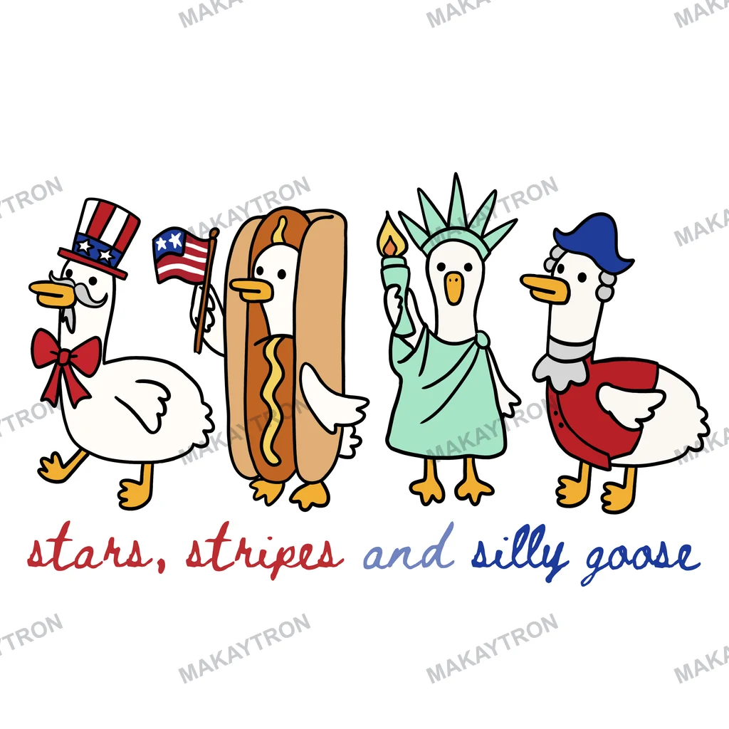 Front preview of Stars Stripes and Silly Goose Patriotic 4th of July Graphic text graphic for t shirt with patriotic style