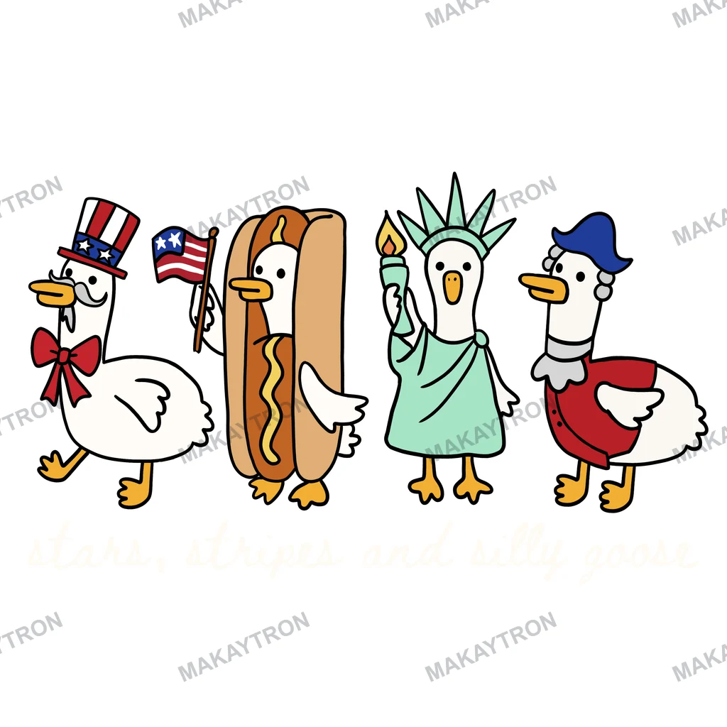 Front preview of Stars Stripes and Silly Goose Patriotic 4th of July Graphic text graphic for t shirt with patriotic style
