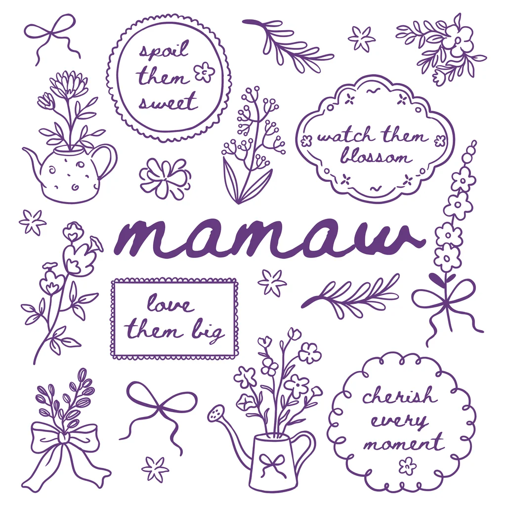 Mamaw Grandma Floral Hand Drawn Quotes Design text graphic for t shirt with hand drawn style
