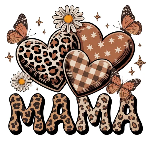 Retro Mama Leopard Hearts Butterfly Daisy Graphic text graphic for t shirt with retro style