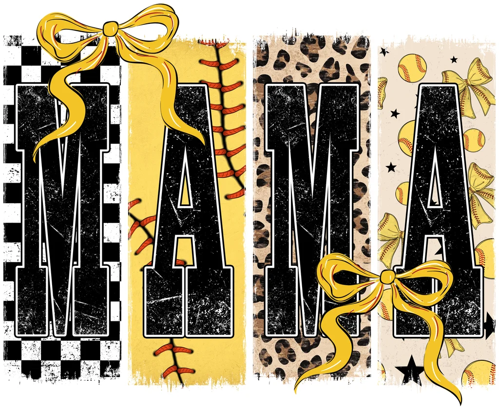 Softball Mama Distressed Leopard Checkerboard Bow Graphic text graphic for t shirt with distressed style
