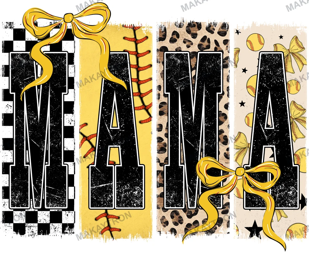 Softball Mama Distressed Leopard Checkerboard Bow Graphic text graphic for t shirt with distressed style