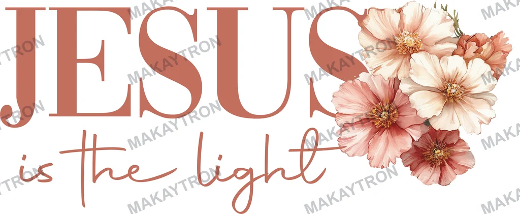Front preview of Jesus is the Light Floral Christian Faith Graphic text graphic for t shirt with floral style