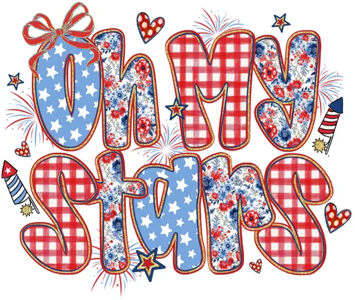 Oh My Stars Patriotic Coquette T-Shirt Graphic text graphic for t shirt with coquette style