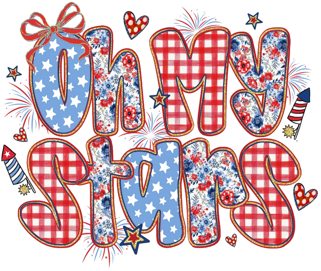 Oh My Stars Patriotic Coquette T-Shirt Graphic text graphic for t shirt with coquette style