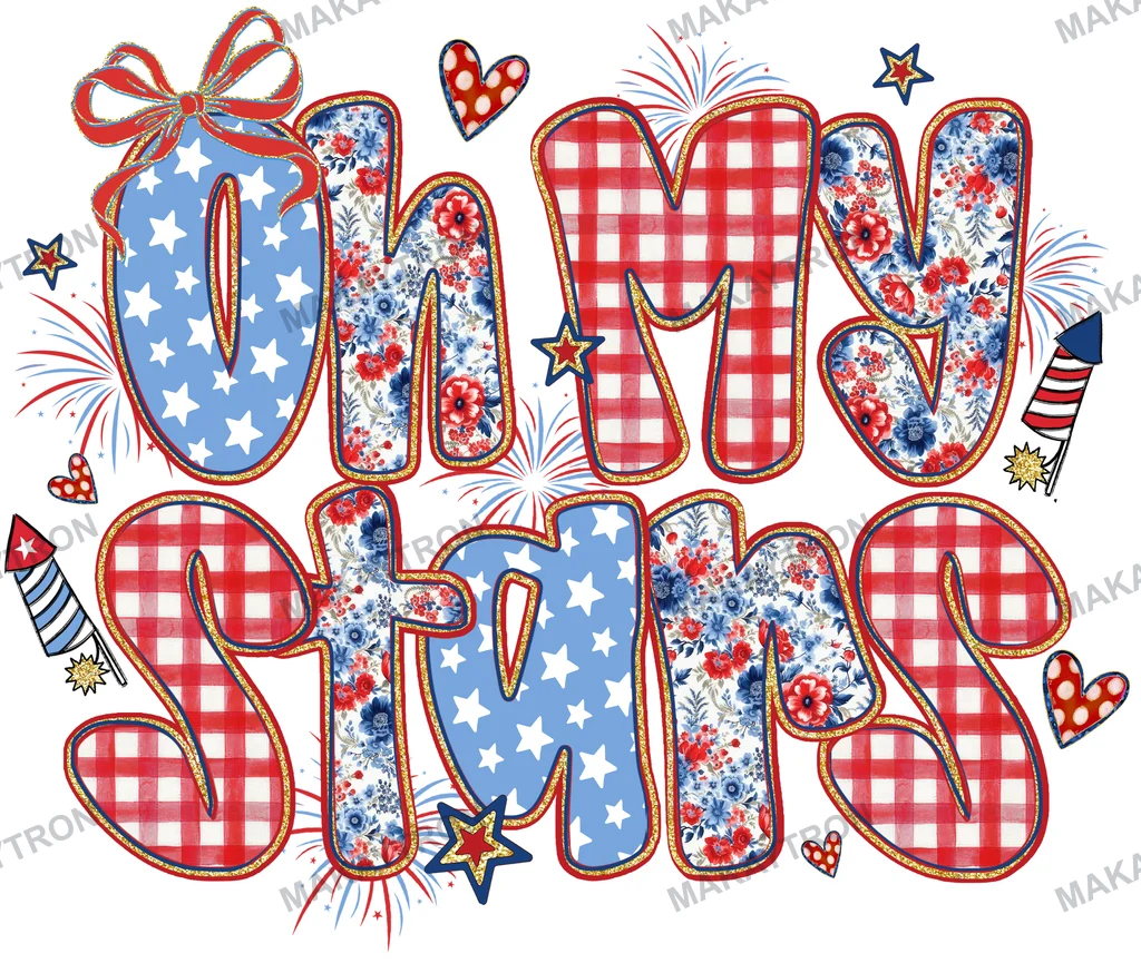 Oh My Stars Patriotic Coquette T-Shirt Graphic text graphic for t shirt with coquette style