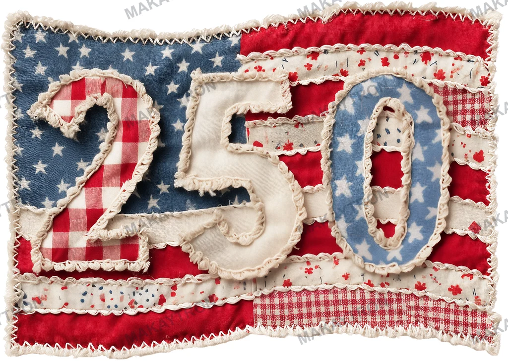 Rustic Red White Blue 250 Patchwork Quilt Design text graphic for t shirt with patriotic style