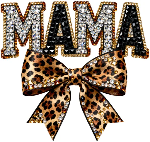 Bling Mama Leopard Bow Rhinestone Graphic text graphic for t shirt with luxury style