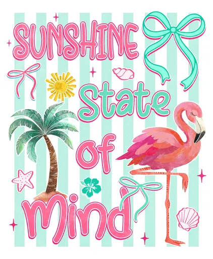 Cute Preppy Flamingo Sunshine State of Mind Beach Graphic text graphic for t shirt with preppy style