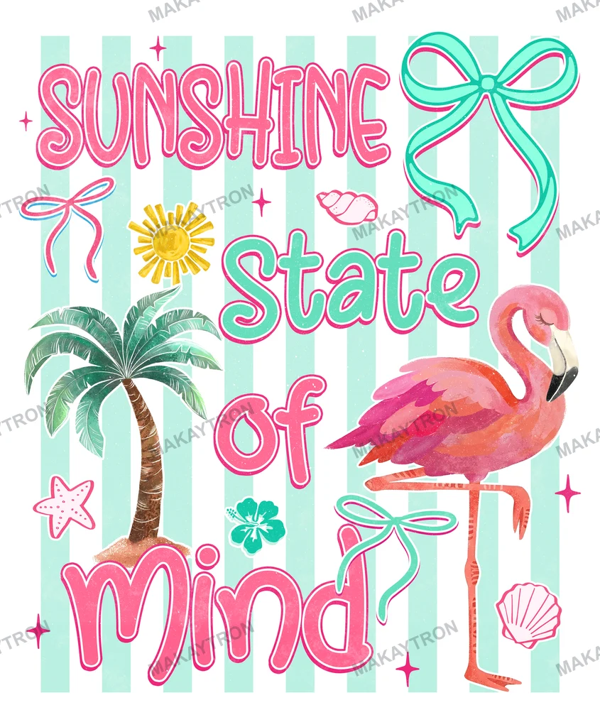Cute Preppy Flamingo Sunshine State of Mind Beach Graphic text graphic for t shirt with preppy style