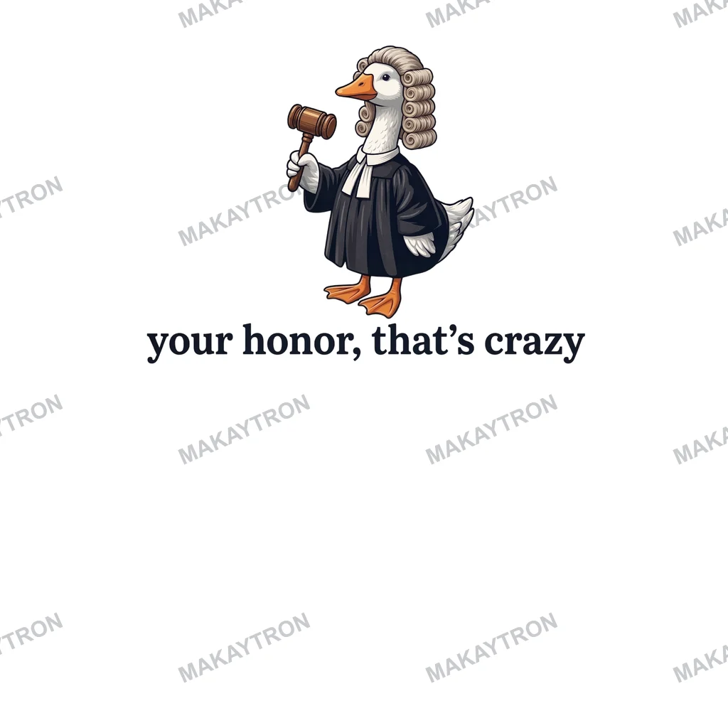 Light preview of Funny Judge Goose Your Honor That's Crazy Sarcastic Design text graphic for t shirt with cartoon style